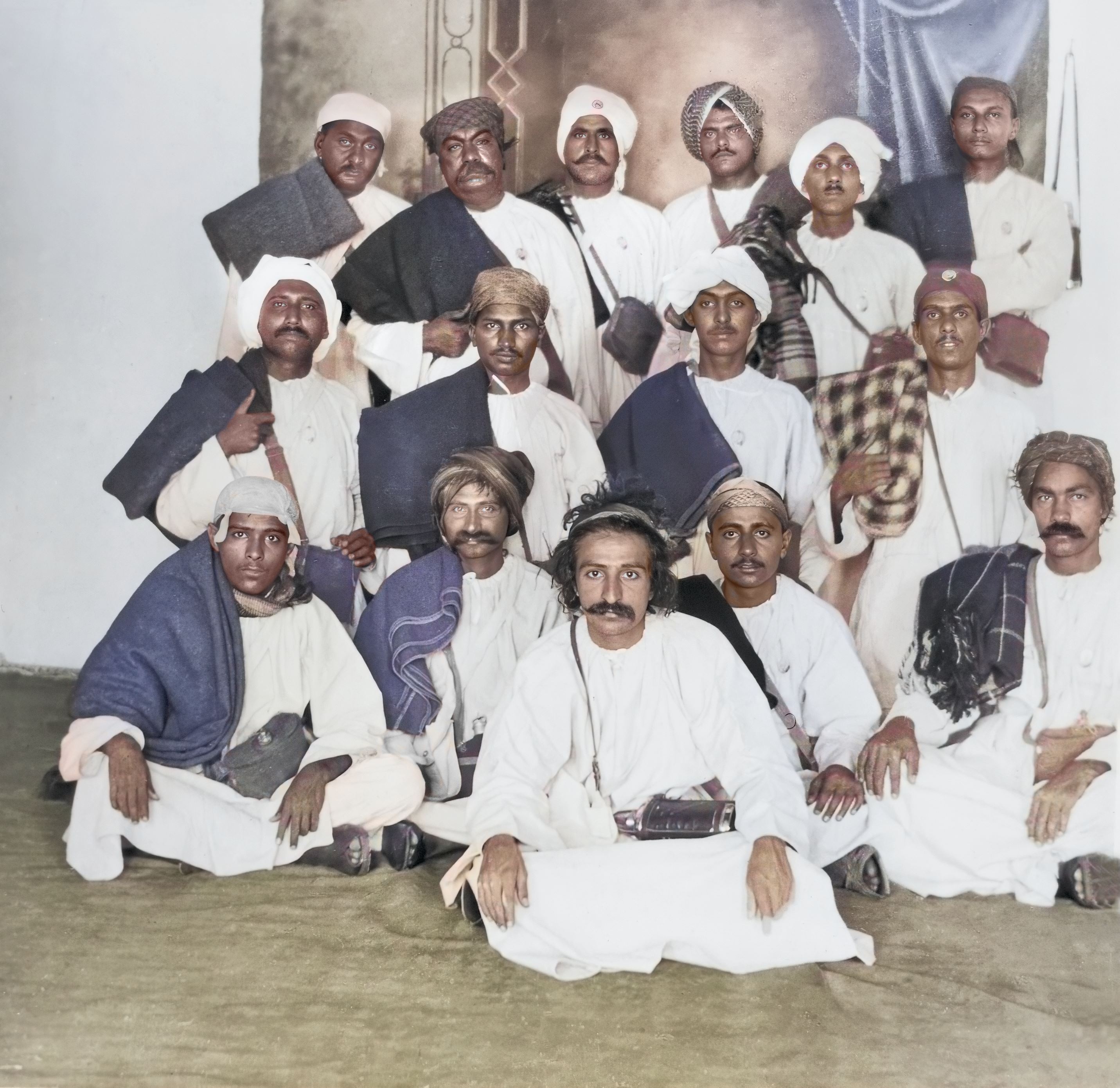 standing: Barsoap, Masaji, Baidul, Ramjoo, Asthma, Padri seated: Slamson, Babu Cyclewalla, Pendu, Nervous seated on the floor: Jal, Gustadji, Baba, Adi Sr., Behramji