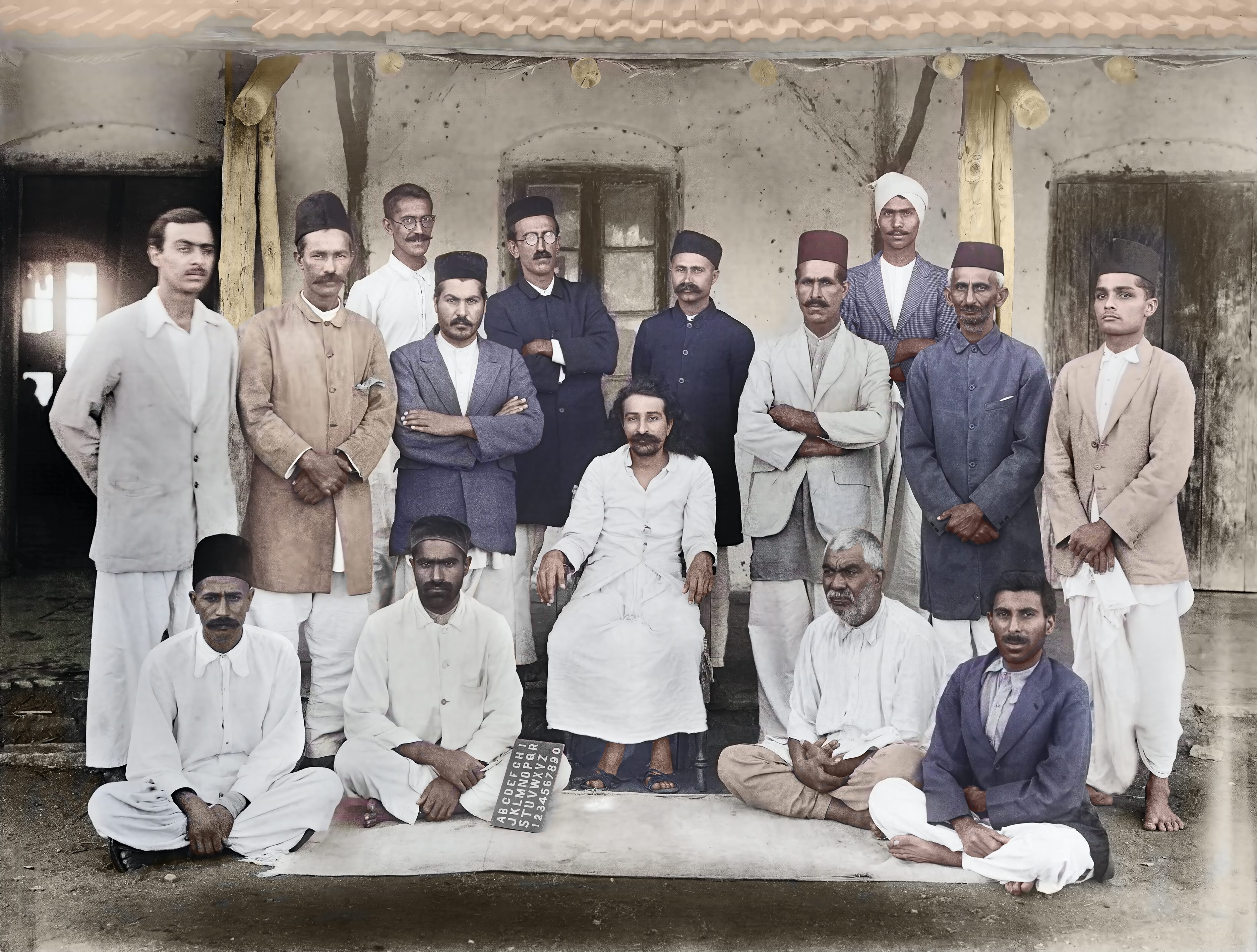 seated: Pesu, Karim, Baba, Masaji, Homi Bhatena standing: Pendu, Buasaheb, Raosaheb, Kaikhushru Yektai, Chanji, Gustadji, Baidul, Chhagan, Nadirsha Bharucha, Vishnu