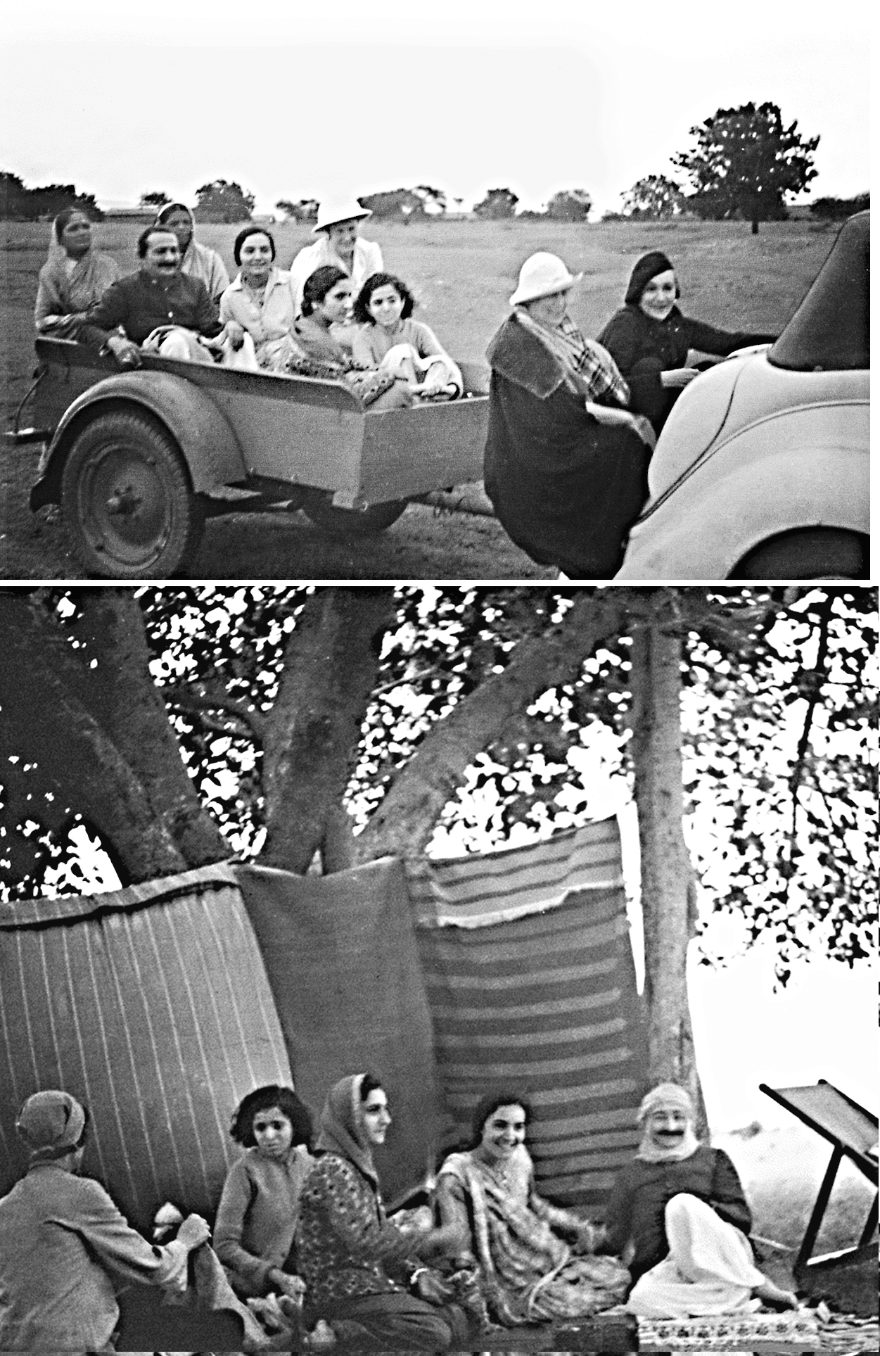 picnic with the women, 1938 top: Kakubai, Walu, Baba, Mehera, Irene, Khorshed, Mani, Nadine, Norina bottom: Rano, Mani, Khorshed, Mehera
