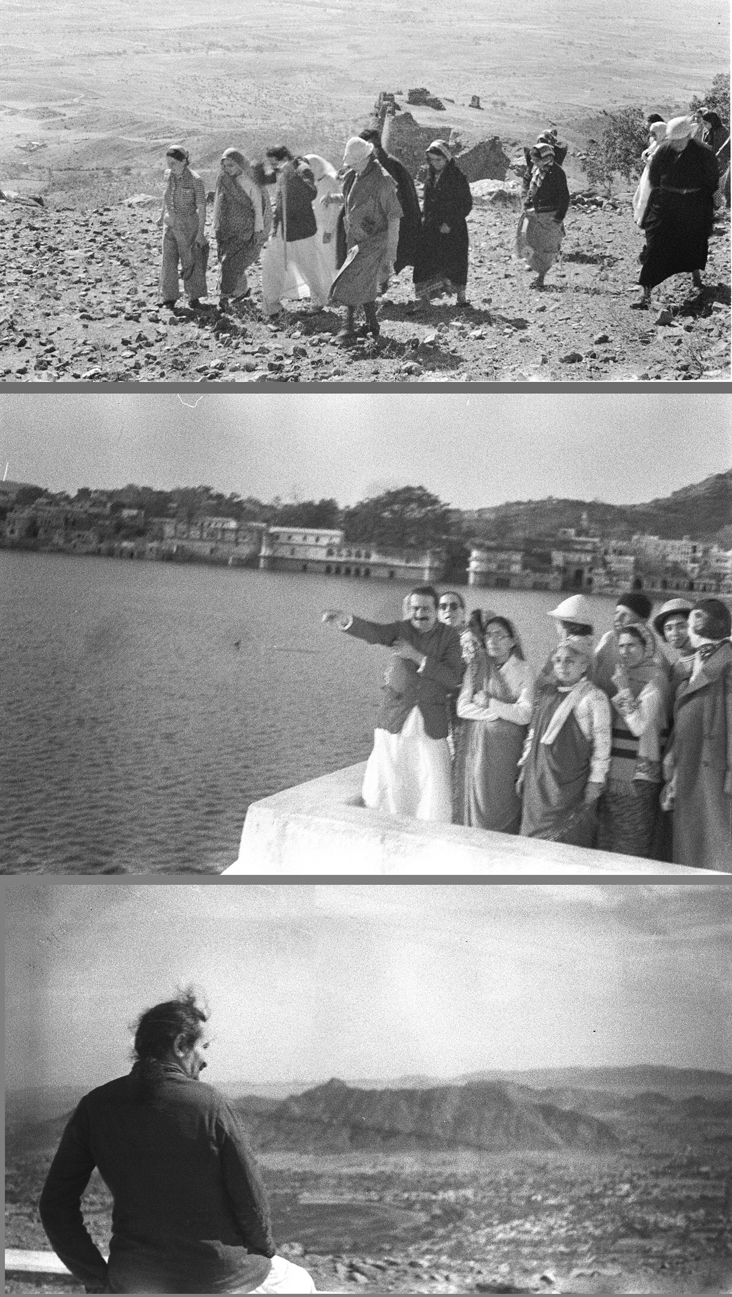아지메르, 1939년 상단: 타라가르 언덕; 중간: 푸쉬카르 호수 하단: 하나님이 말씀하시다 표지에 사용된 아지메르에서의 사진