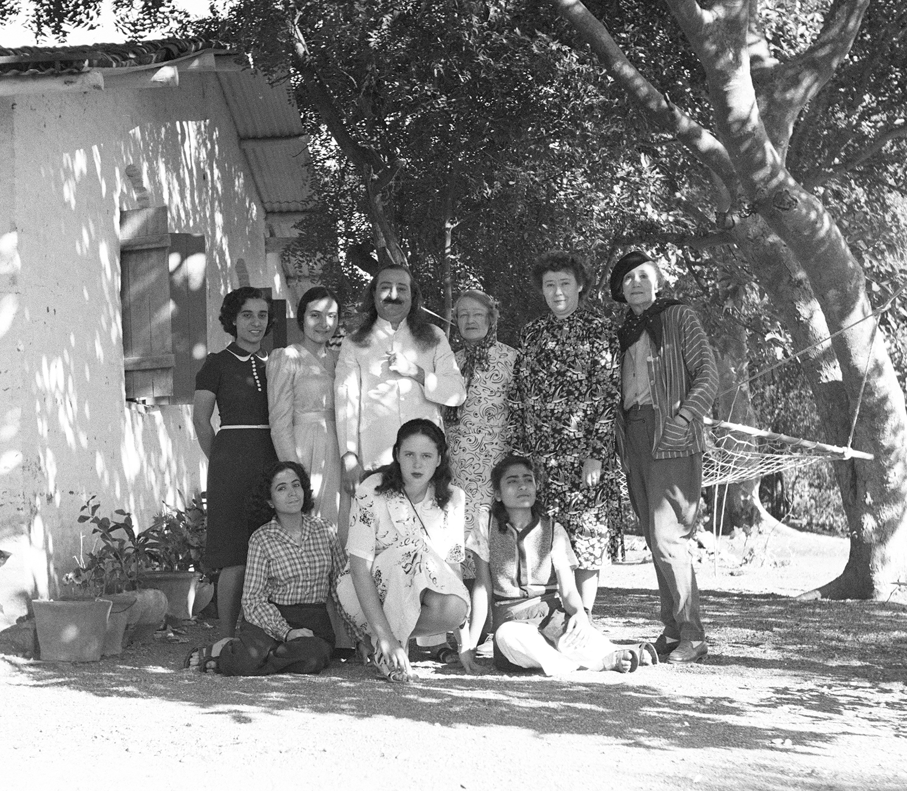 Meherazad, January 1948 Goher, Mehera, Baba, Elizabeth, Ivy Duce, Norina; Mani, Charmian, Meheru