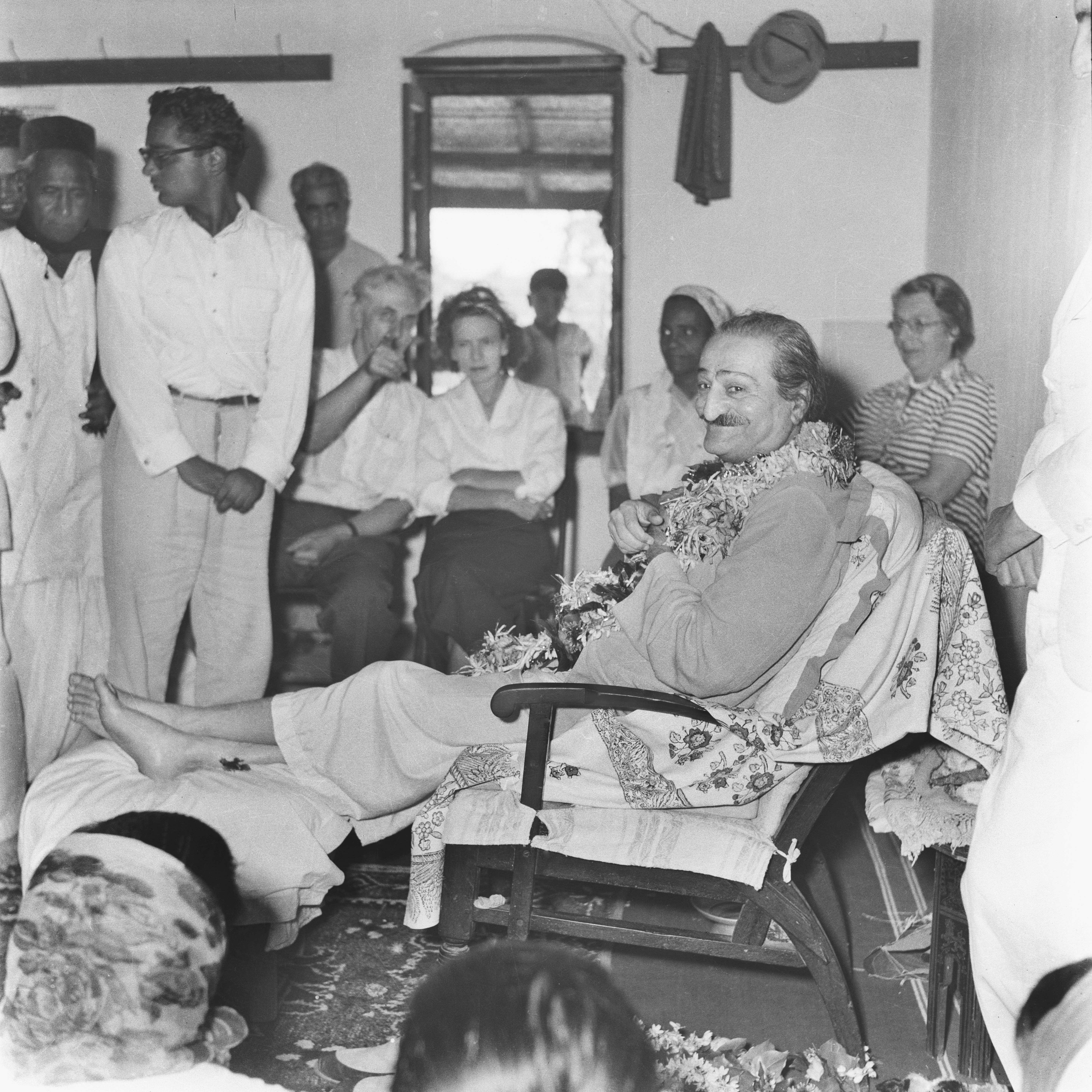 Meherabad, 30 June 1957 Digambar Gadekar (left with glasses); Francis & Olla Goldney, Beatrice Vigo, Irene Conybeare